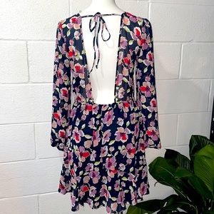 Floral Long Sleeve Open Back Dress